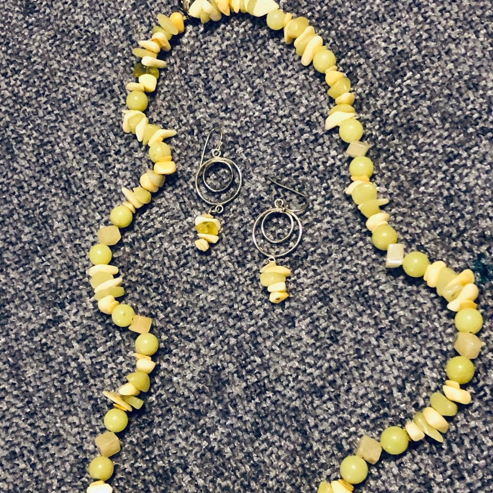 Yellow Natural Stone Necklace and earring set